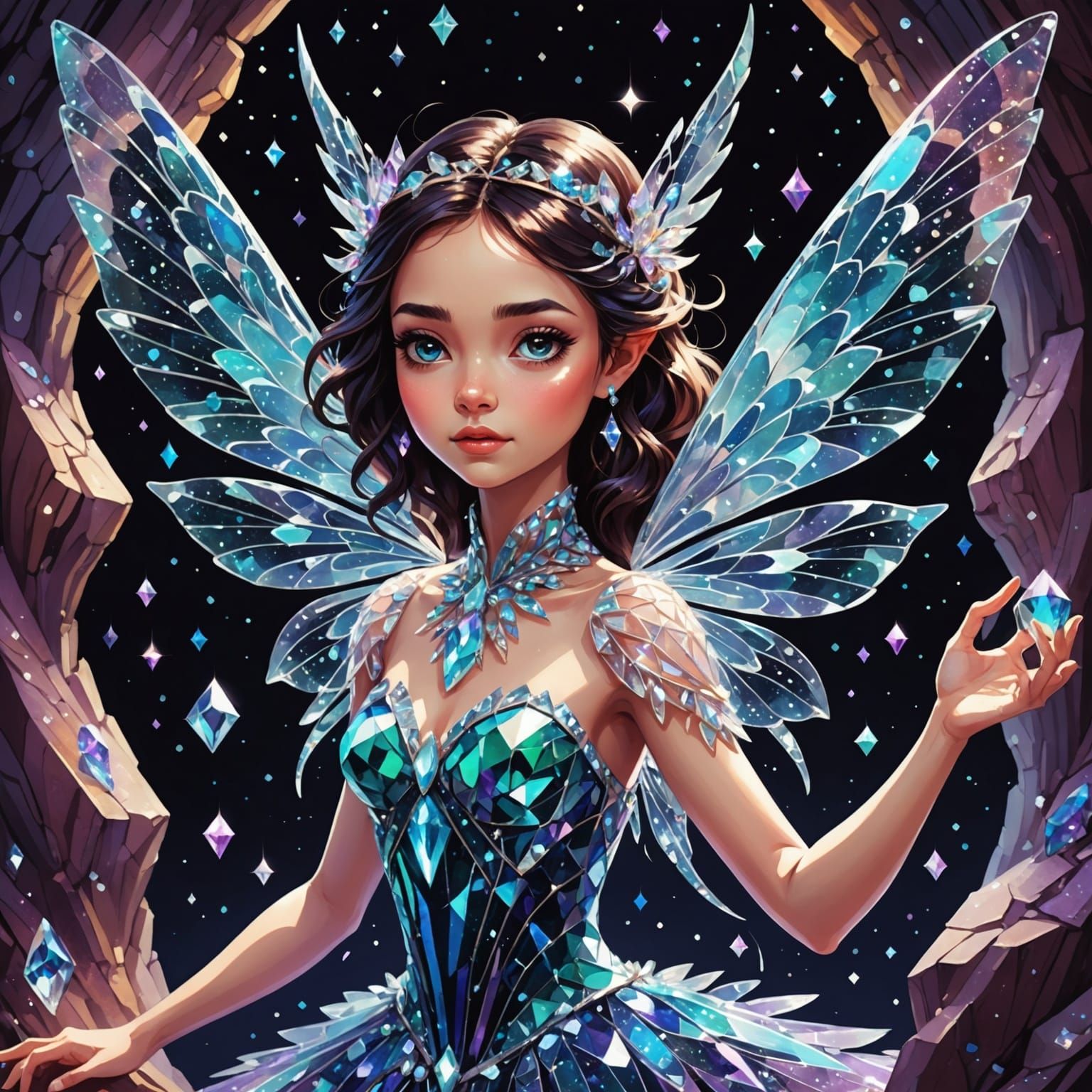 Living Crystal Fairy in Geode Cavern, Detailed Matte Paintin...