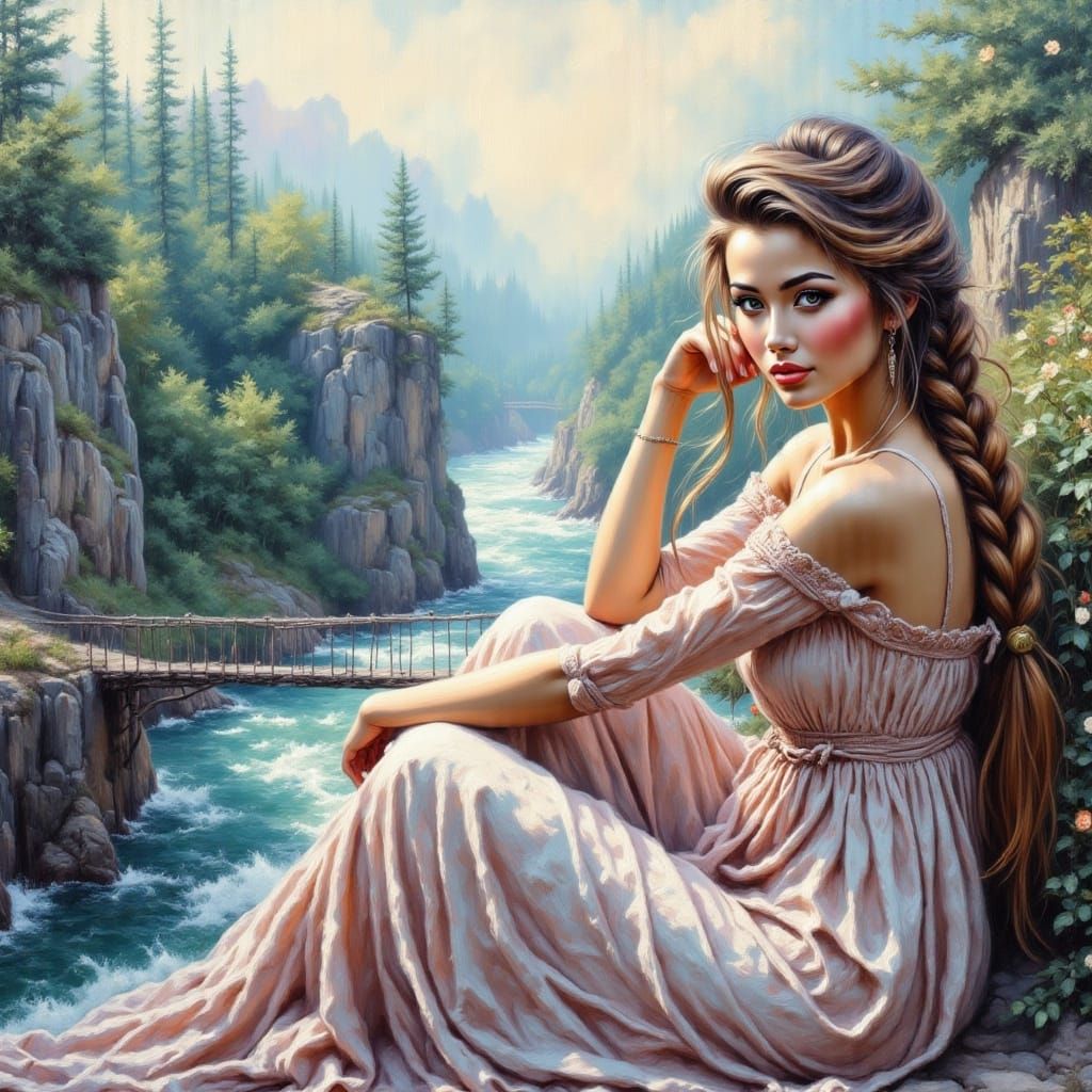 Young Woman on Bridge in Retro Rockabilly Style