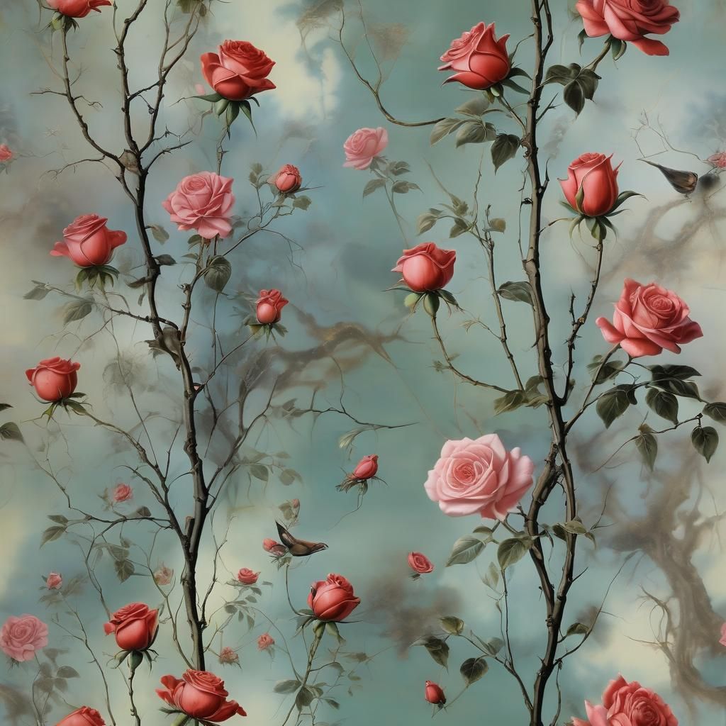 Surreal Nightingale Sings to Rose in Dali Style