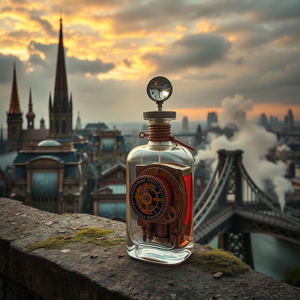 Steampunk Victorian Cityscape with Clockwork Machines