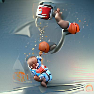 Cartoon Baby Dunking Basketball Render