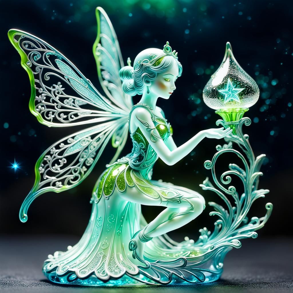 a beautiful glass fairy figurine enameled