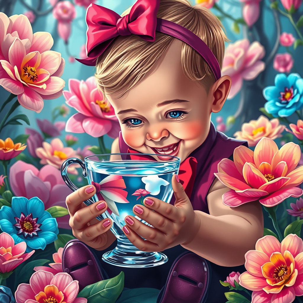 Whimsical Child Reflecting in a Fantastical Forest