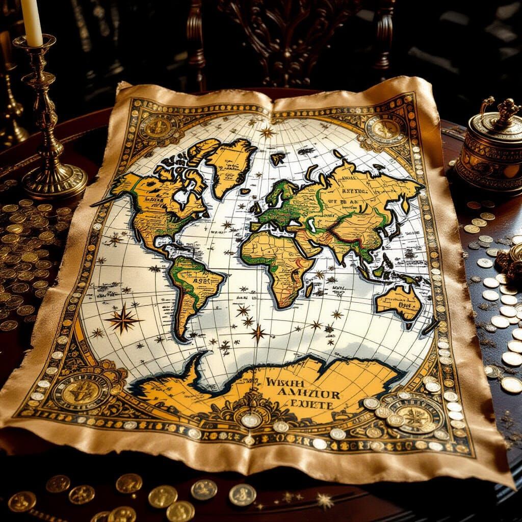 Ancient Gold and Silver Map in Opulent Chamber