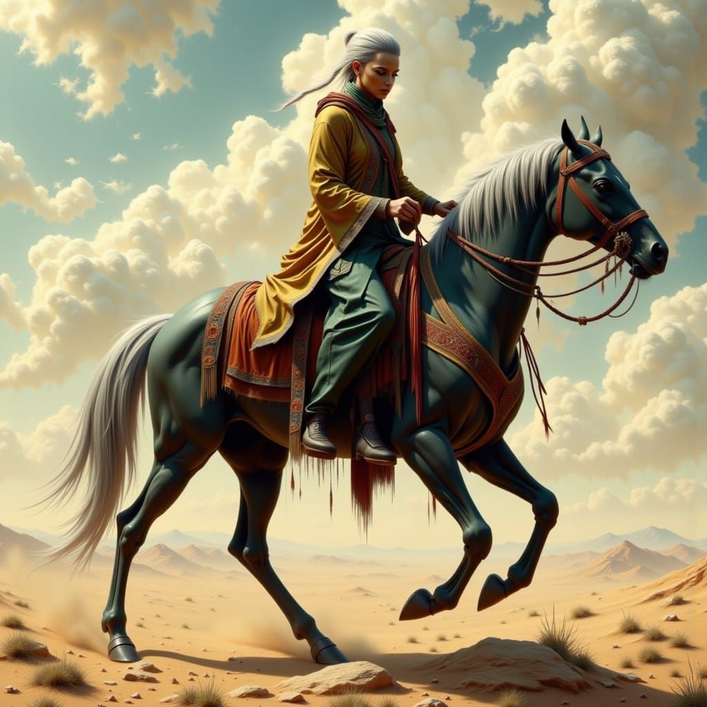 Desert Rider on a Beast in a Sandscape