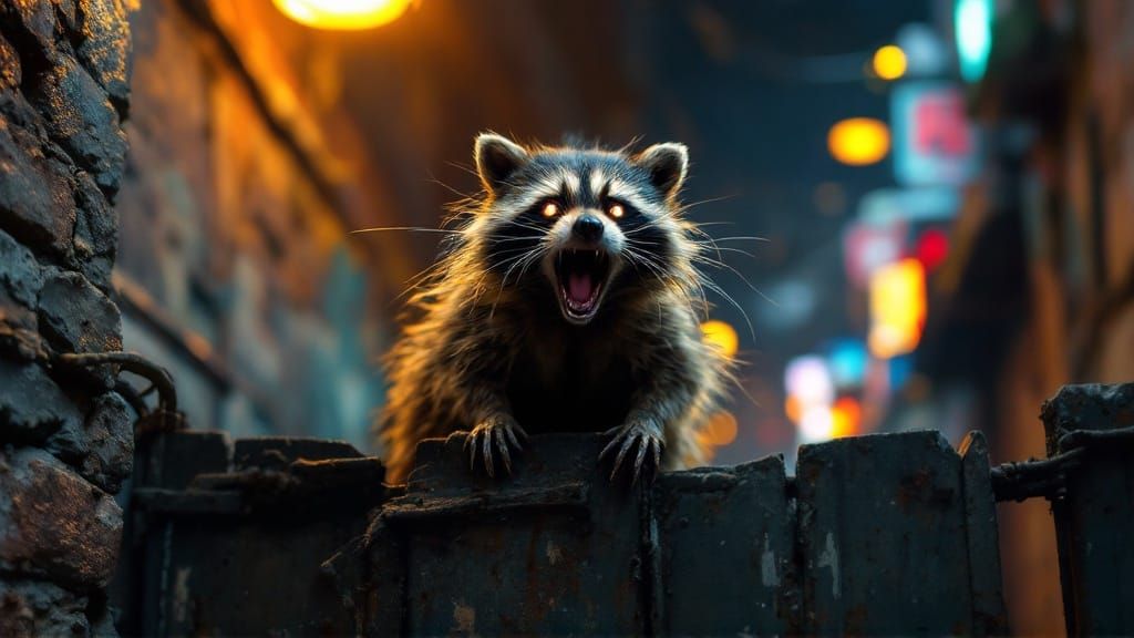 Surreal City Raccoon Unleashes Sonic Scream