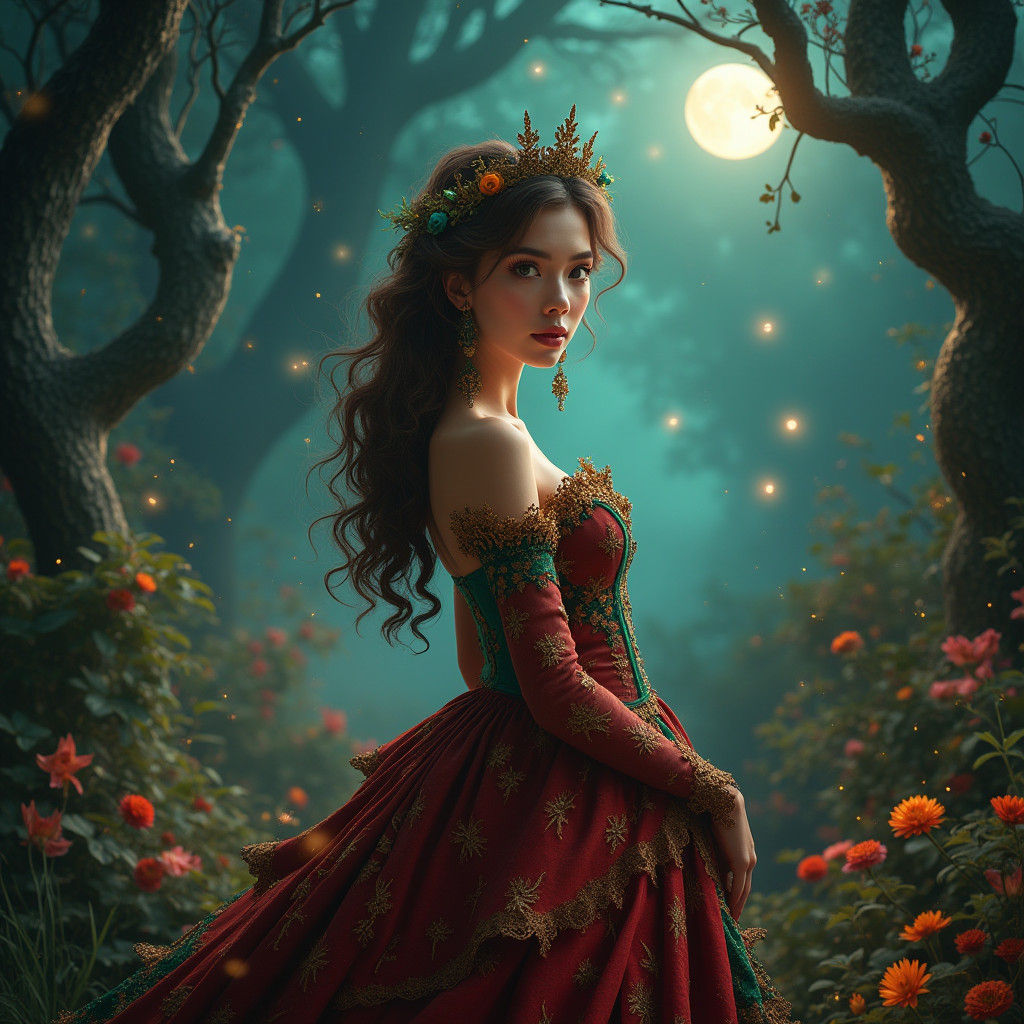 Victorian Woman in Mystical Garden