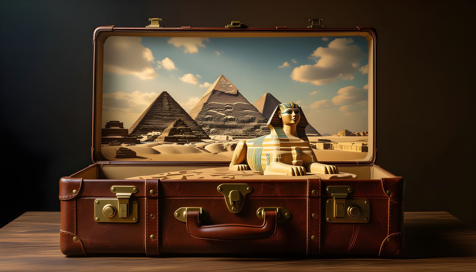 Double Exposure: Suitcase Reveals Ancient Egypt Landscape