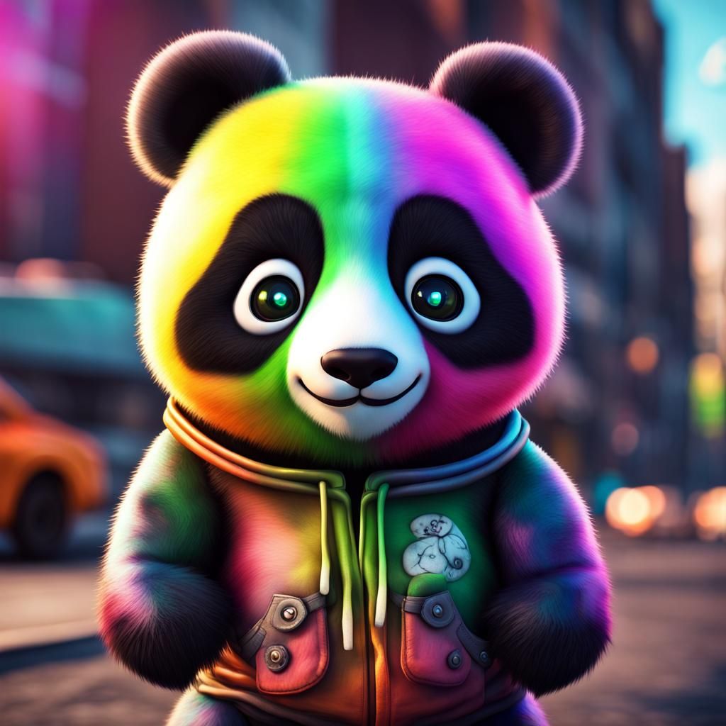 Rainbow Panda in Graffiti Suburb, Digital Art