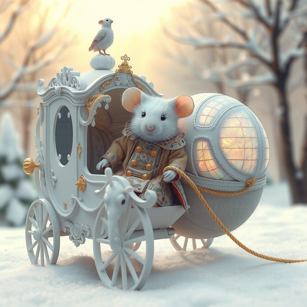 Whimsical Mouse's Majestic Snail-Pulled Carriage Ride