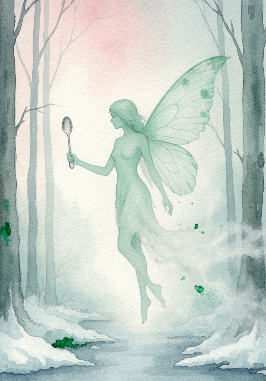 Spectral Fairy in Frozen Forest Watercolour Painting