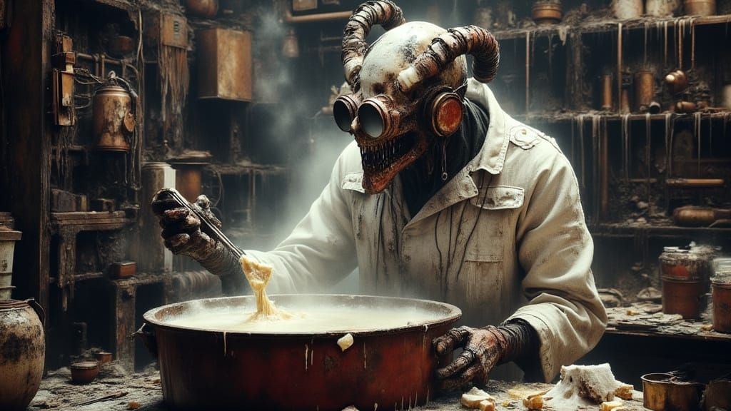 Evil Cyborg Chef in Maximalist Kitchen