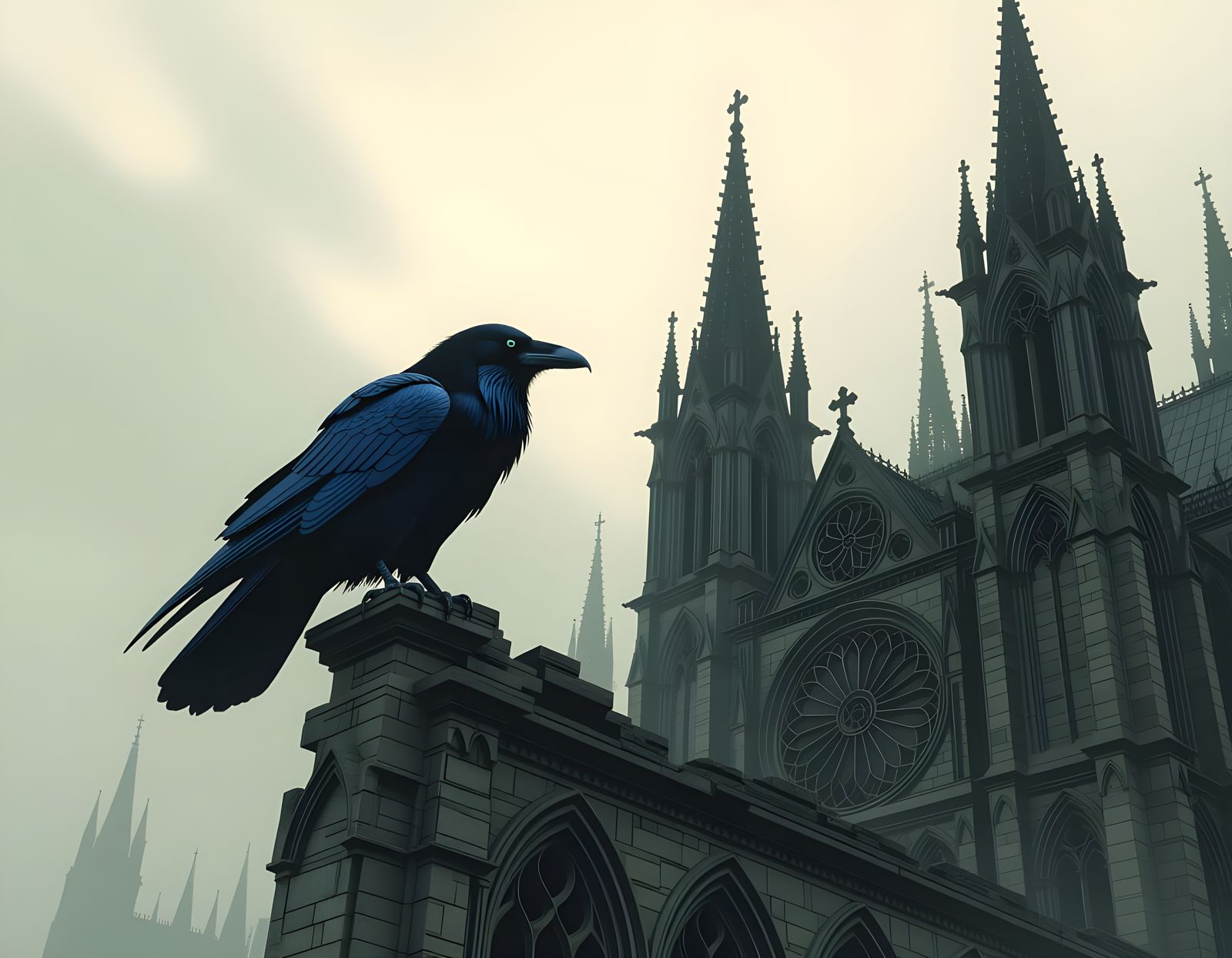 Spectral Raven on Gothic Cathedral