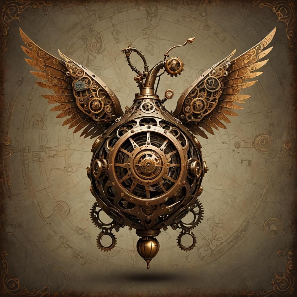 Steampunk Gourd with Mechanical Brass Wings