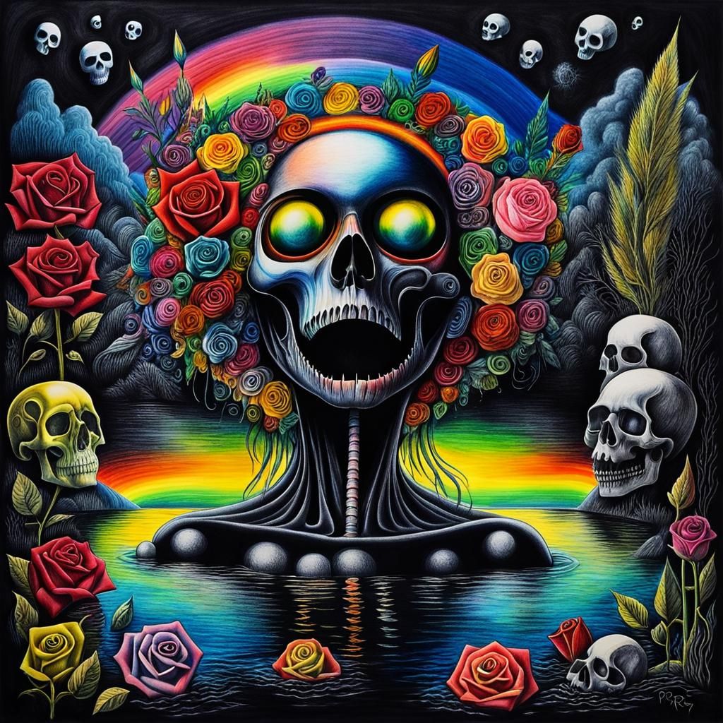 Surreal Crayon Drawing of a Goth Woman