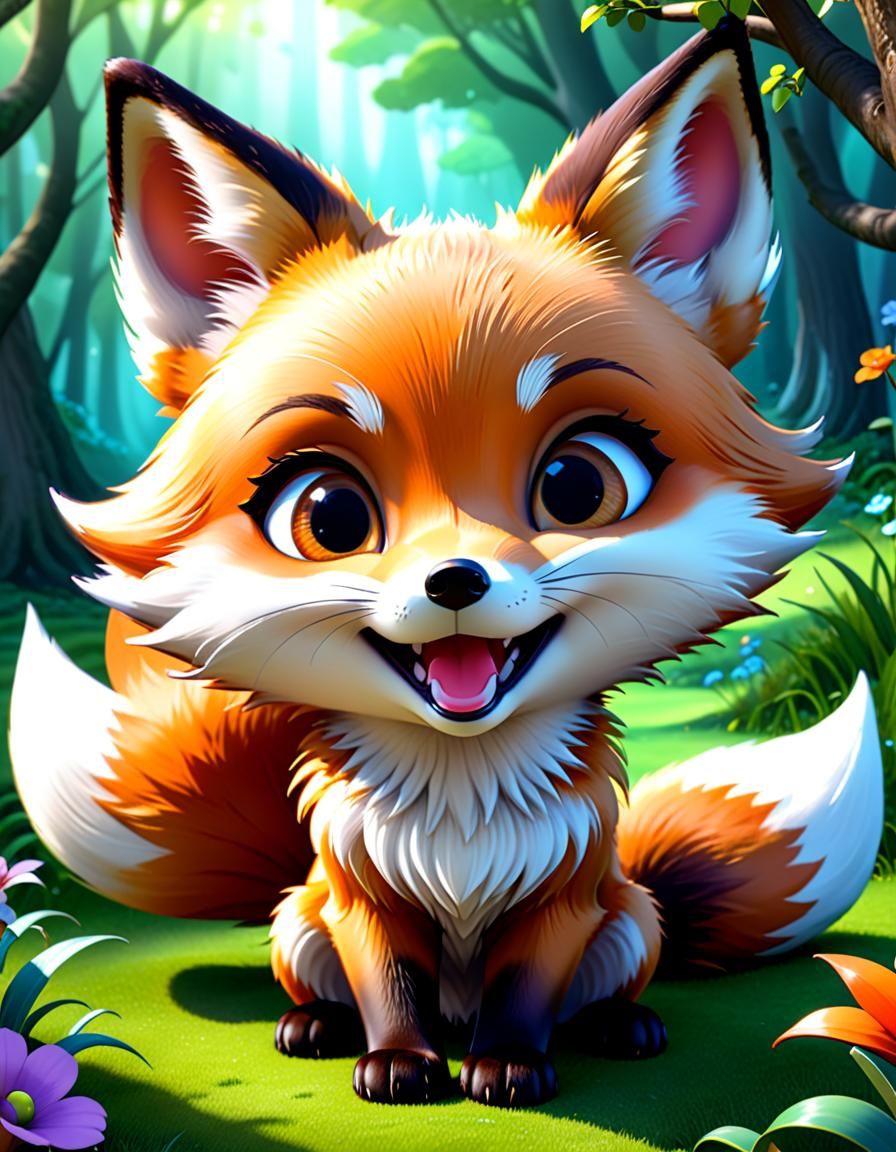 Whimsical Chibi Fox in Watercolor Wonderland