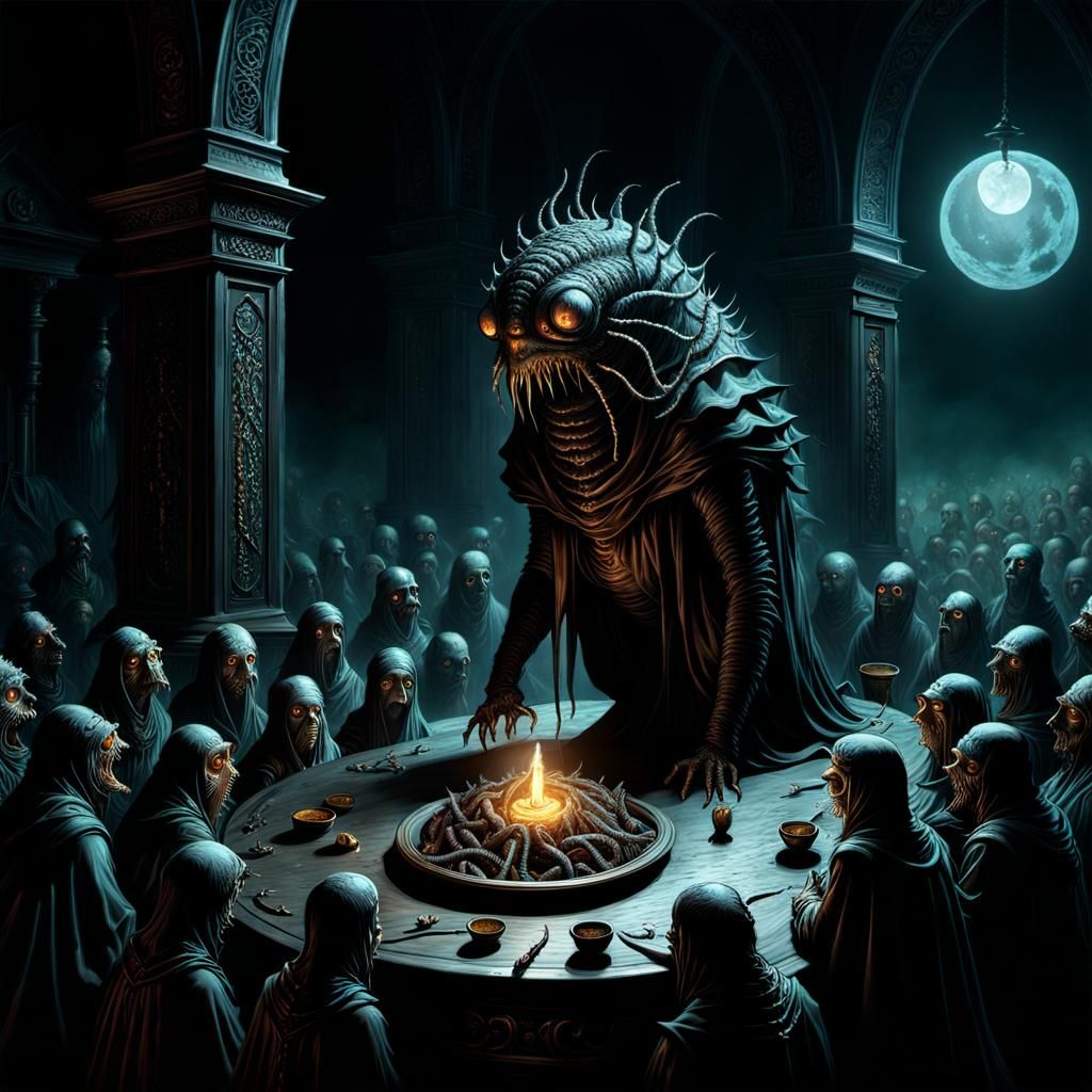 Horrific Larvae of Outer Gods: Dark Fantasy Art