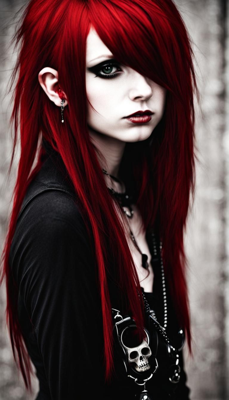 Stylized Red-Haired Emo Goth Girl Portrait