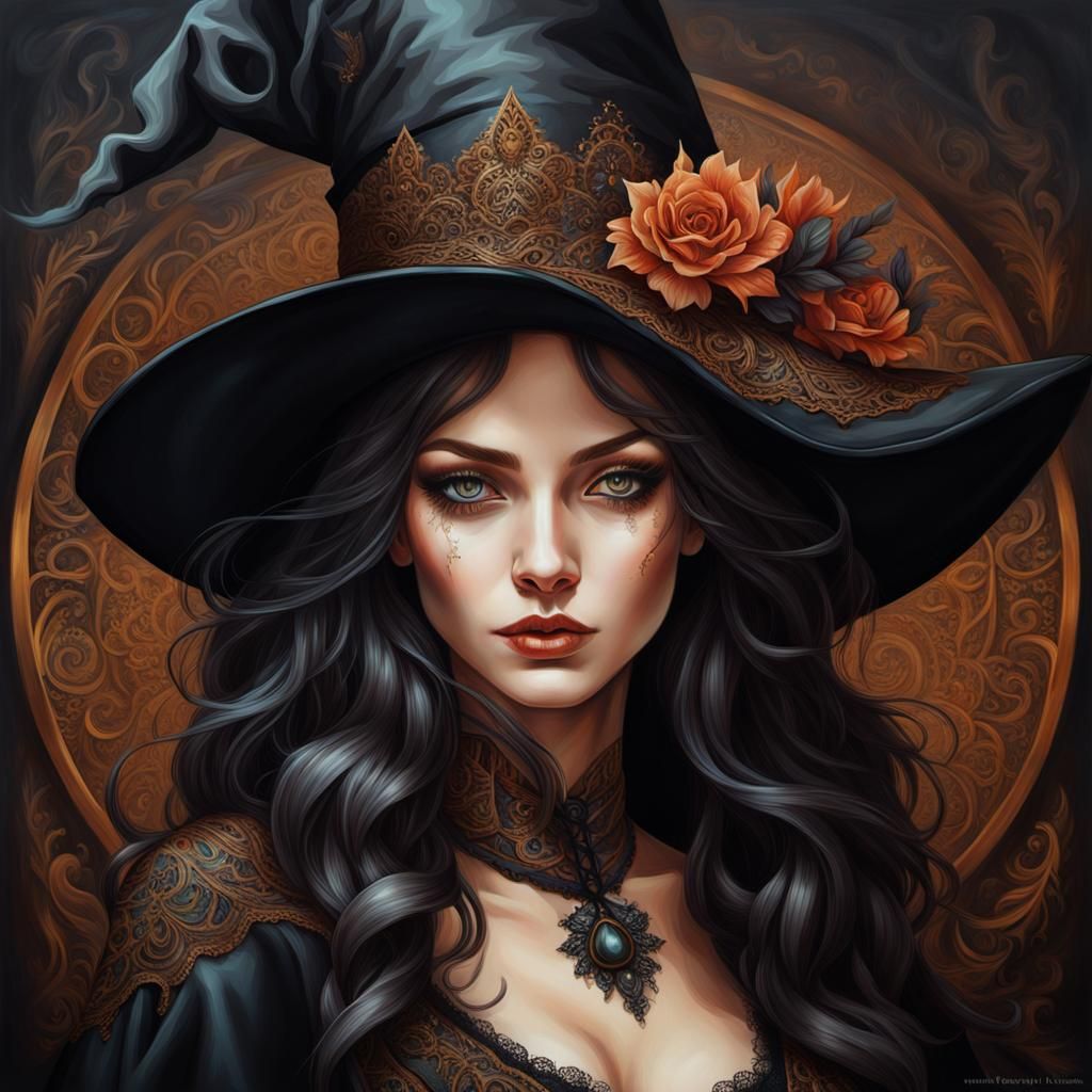Sensual Young Witch Portrait in Airbrush Style