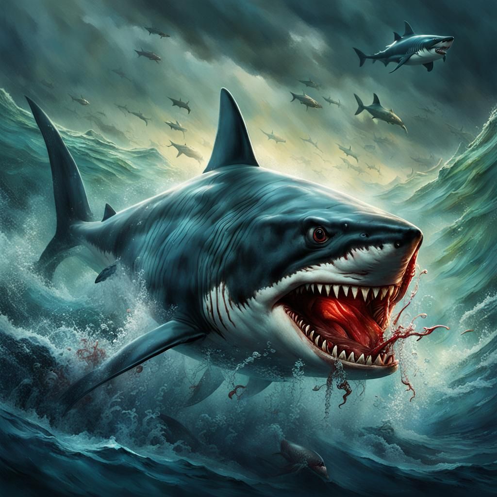 Legendary Shark 'Bloodfin' in the Deep Ocean