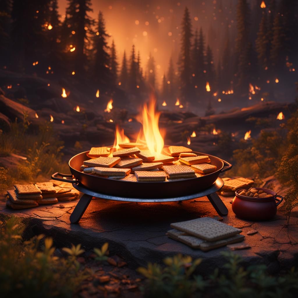 S'mores by Campfire at Night: Detailed Matte Painting