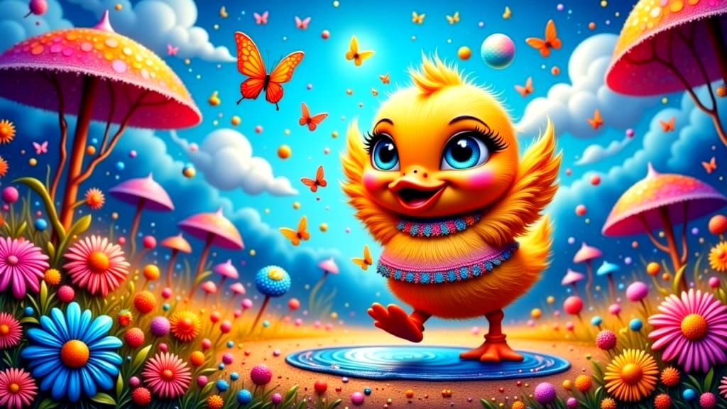 Joyful Duckling Dances in a Surreal Festival