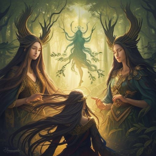 Gouache Painting of Figures with Philippines Hair in Mystica...