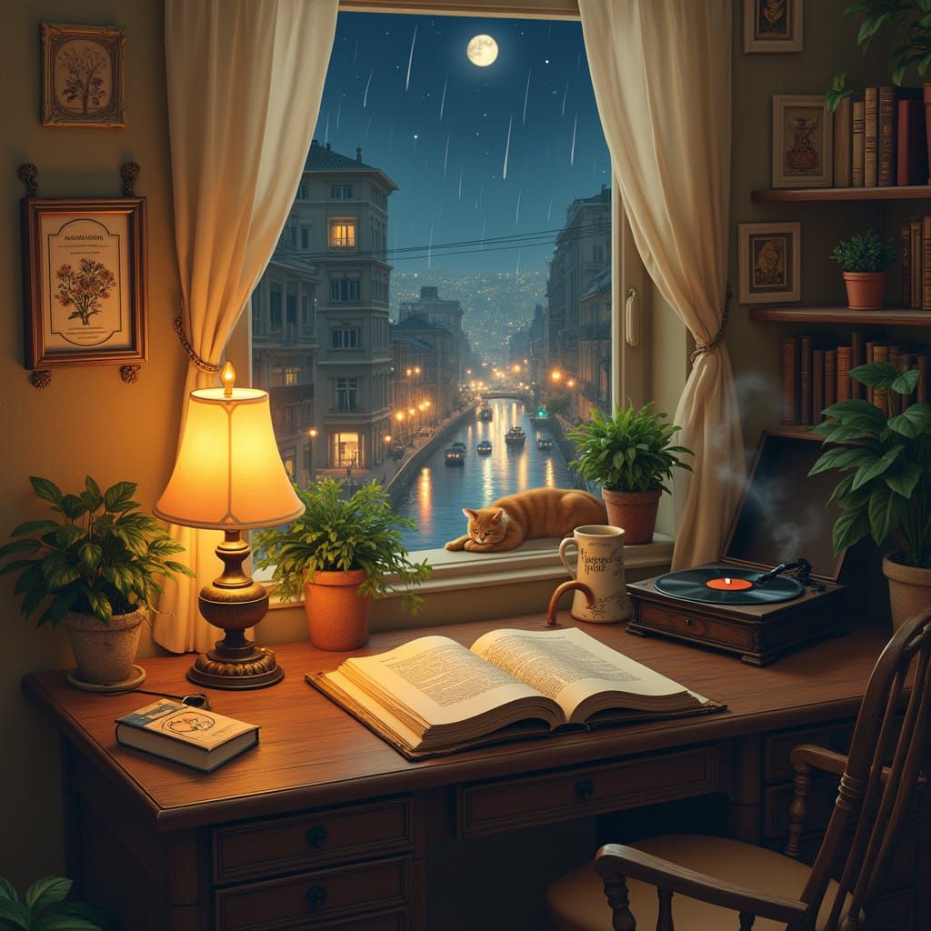 Cozy Bedroom Sanctuary with Dreamy Cityscape