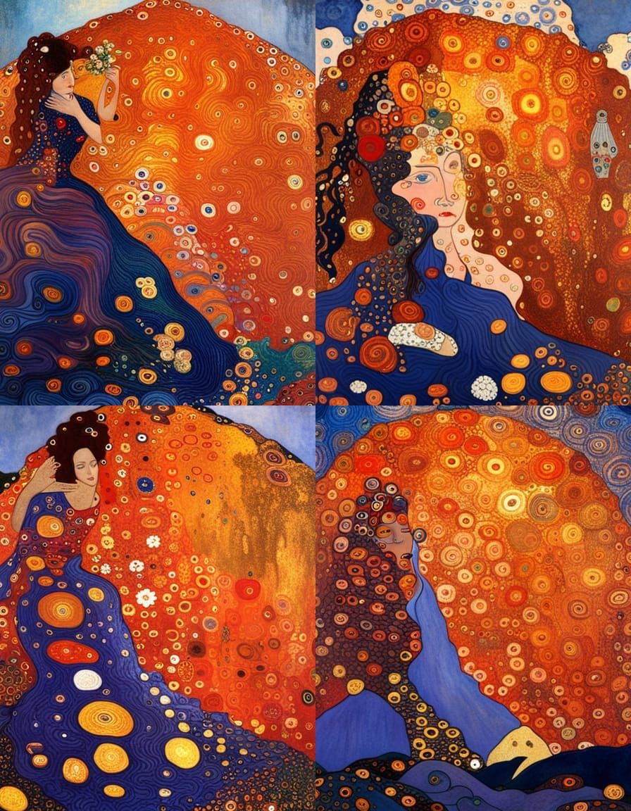 Volcano Eruption in Gustav Klimt Art Nouveau Style