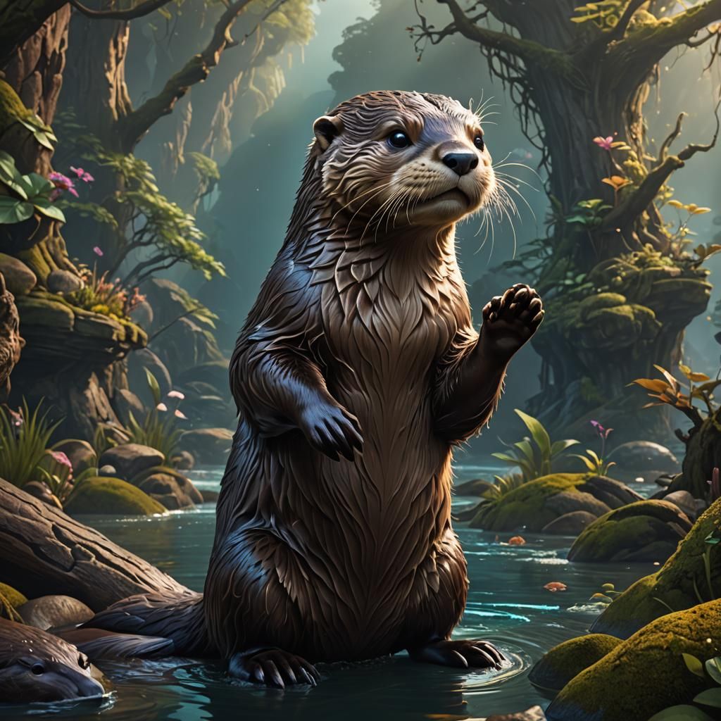 Detailed Otter Painting in Deep Color, 8k