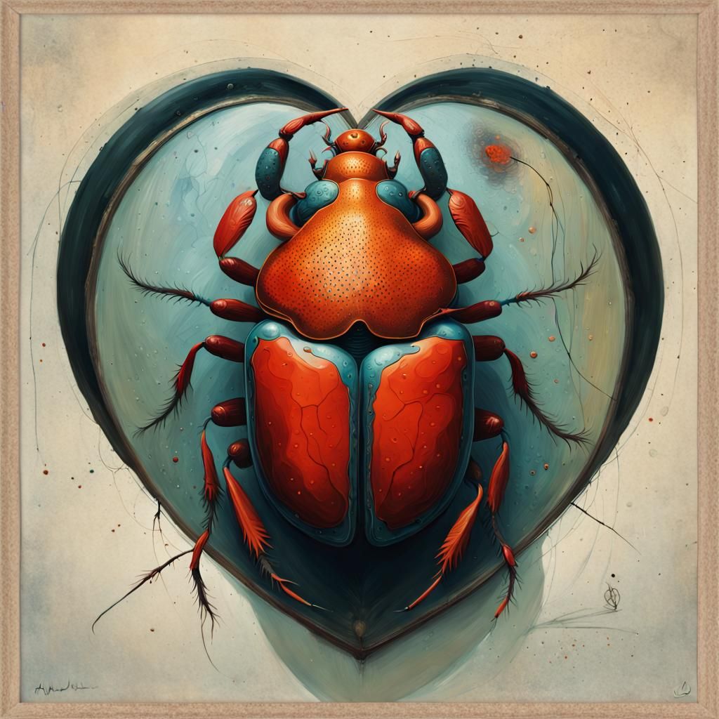 Crystal Scarab Heart: Anatomical Insect Art