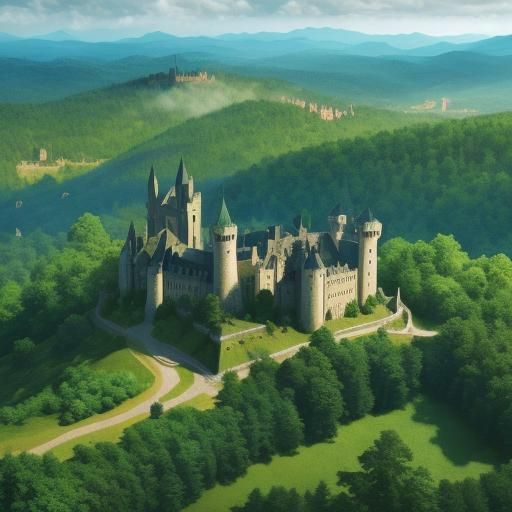 Medieval Castle in Surreal Forest Landscape