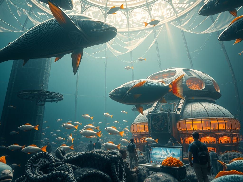 Underwater Metropolis Protected by Gigantic Transparent Dome