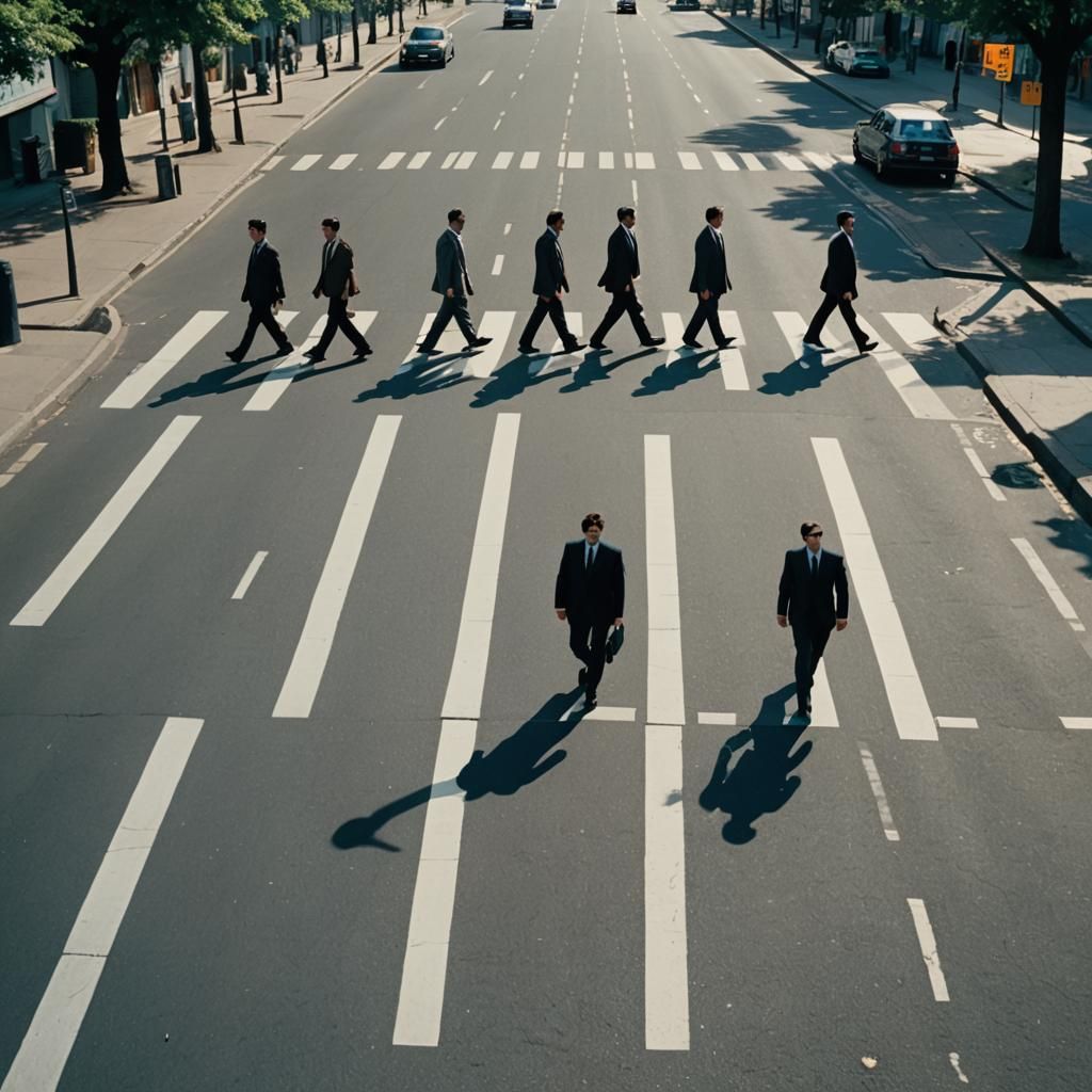 Men Crossing Street in Cinematic Style