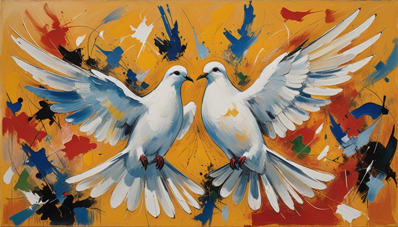Expressive Oil Painting of a White Dove Taking Flight