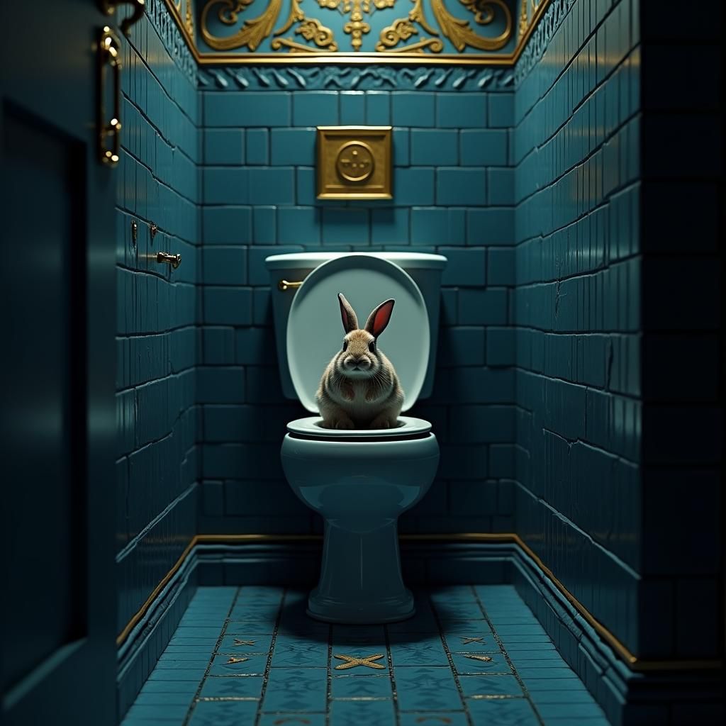 Rabbit in Opulent Bathroom, Matte Painting Style