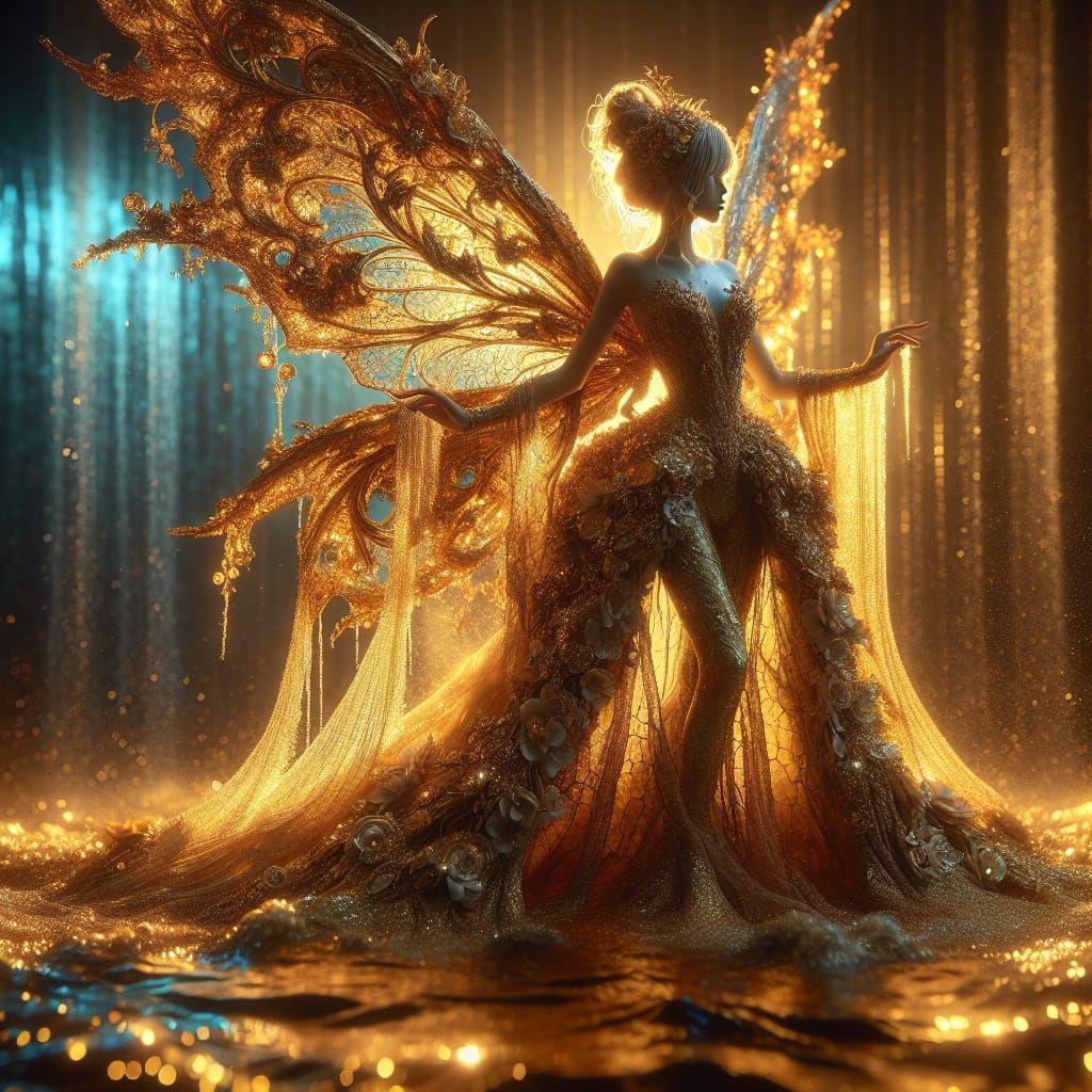 Majestic Dragon Fairy in Golden Dust and Jewels