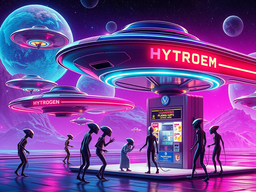Futuristic Alien Gas Station in Neon Universe