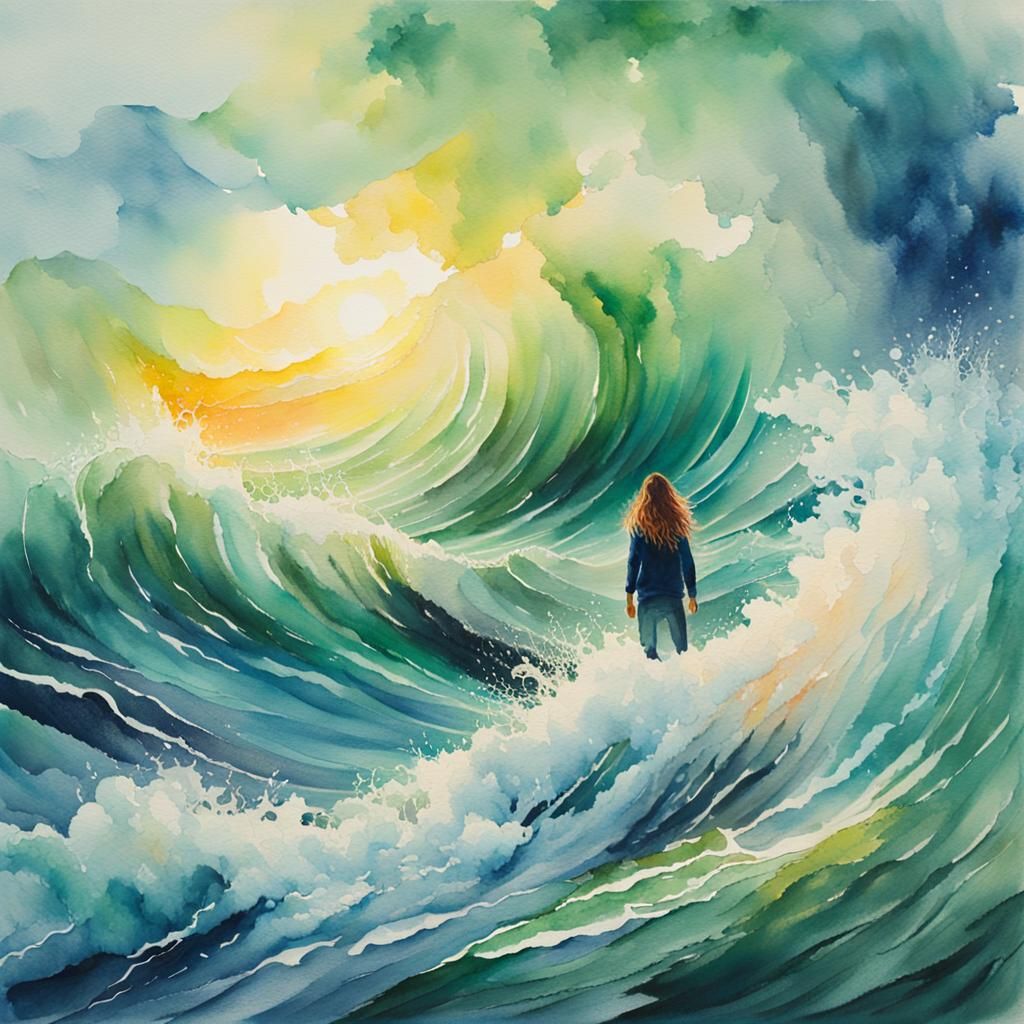 Figure at the Edge: Vibrant Watercolor Seascape