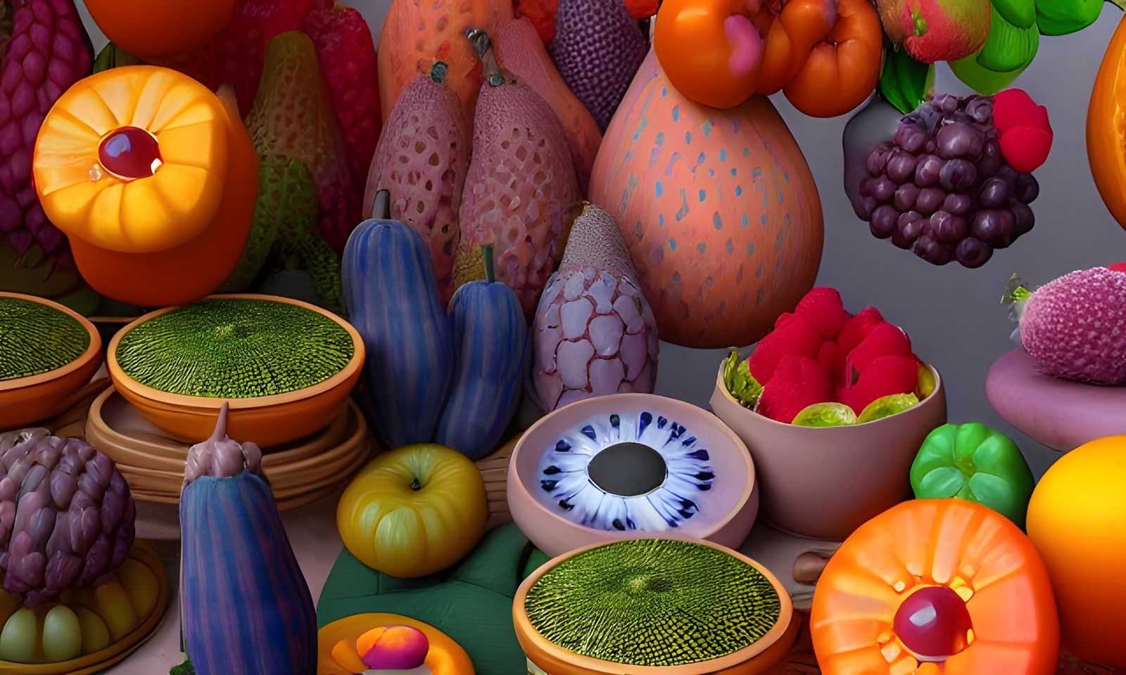 Fantasy Market with Sentient Fruits and Robotic Pottery