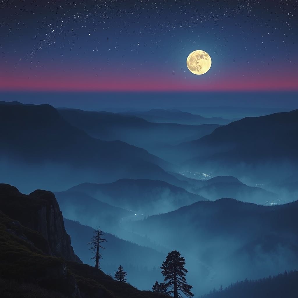 Ethereal Valley Landscape at Dusk