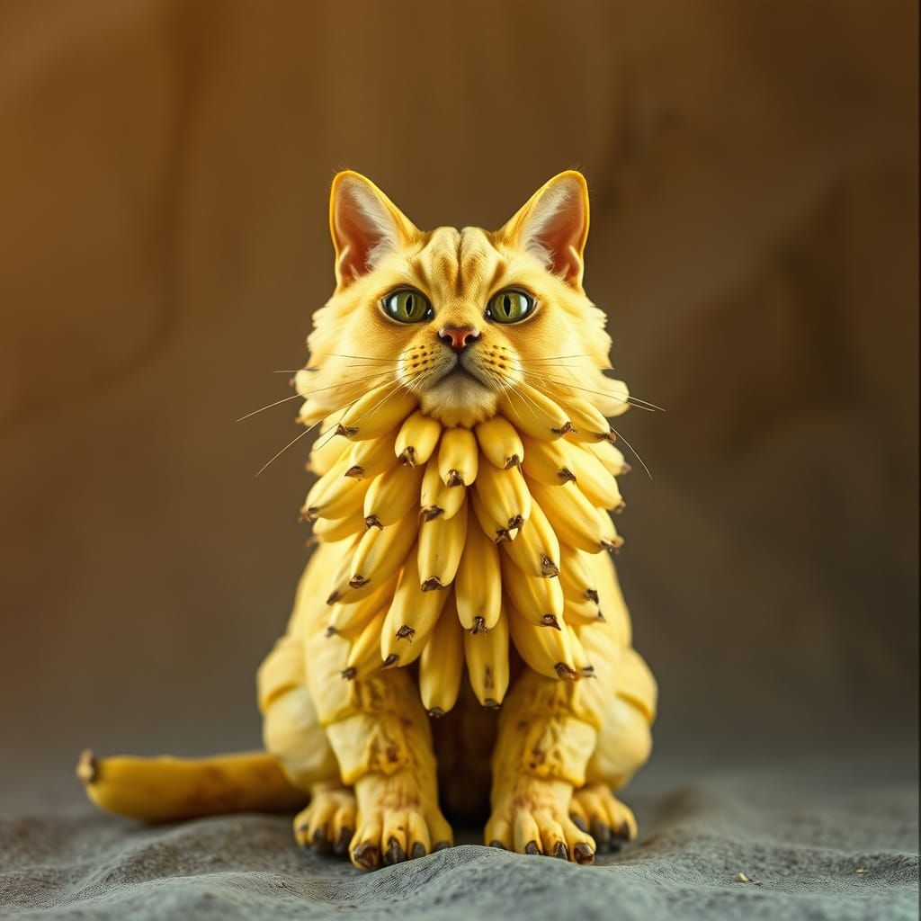Golden Cat Emerges from Banana Dreamscape