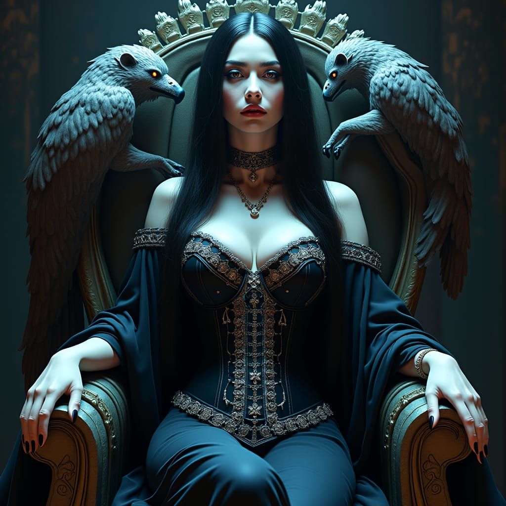 Gothic Countess on Zeolite Throne with Manticores