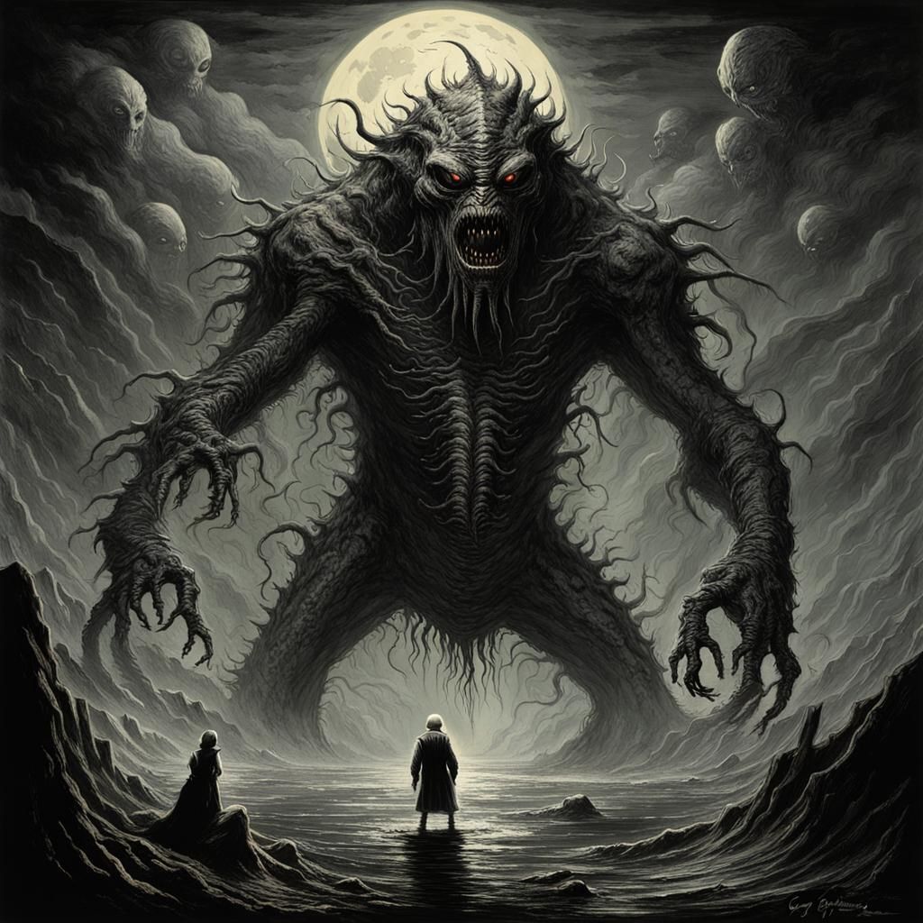 Horrifying Alien Monster in Gothic Horror Style