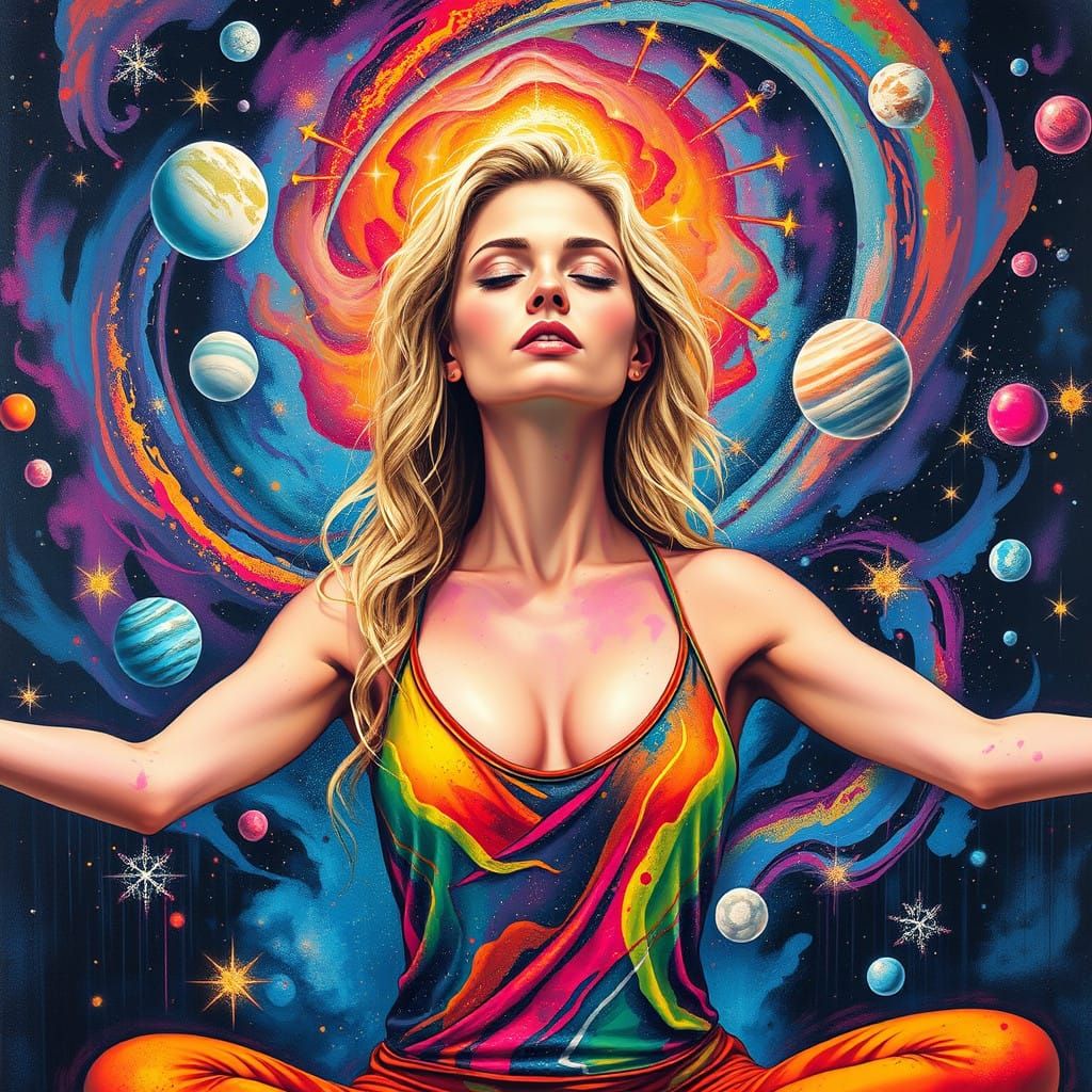 Ethereal Blonde Woman Expands into the Cosmos