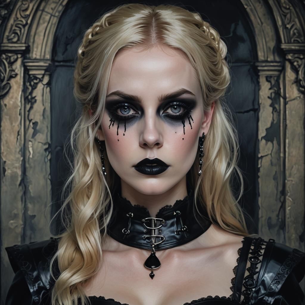 Gothic Portrait of Blonde Woman in Latex Corset