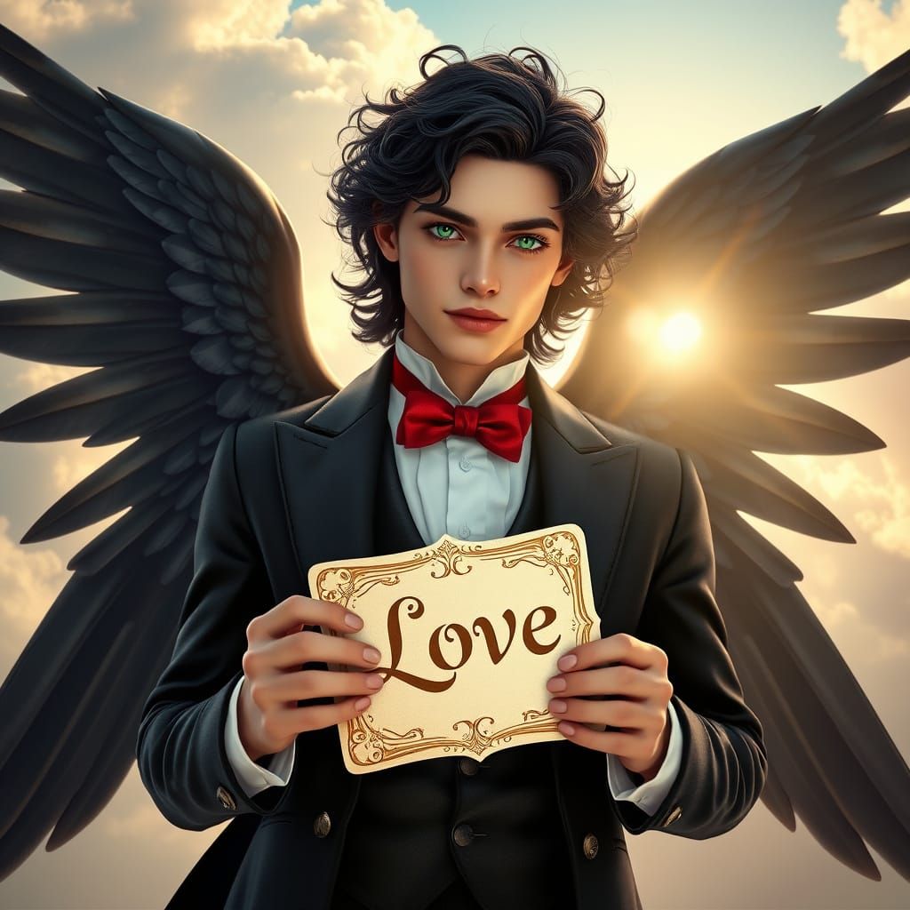 Elegant Victorian Gentleman Holding Golden Valentine's Card ...