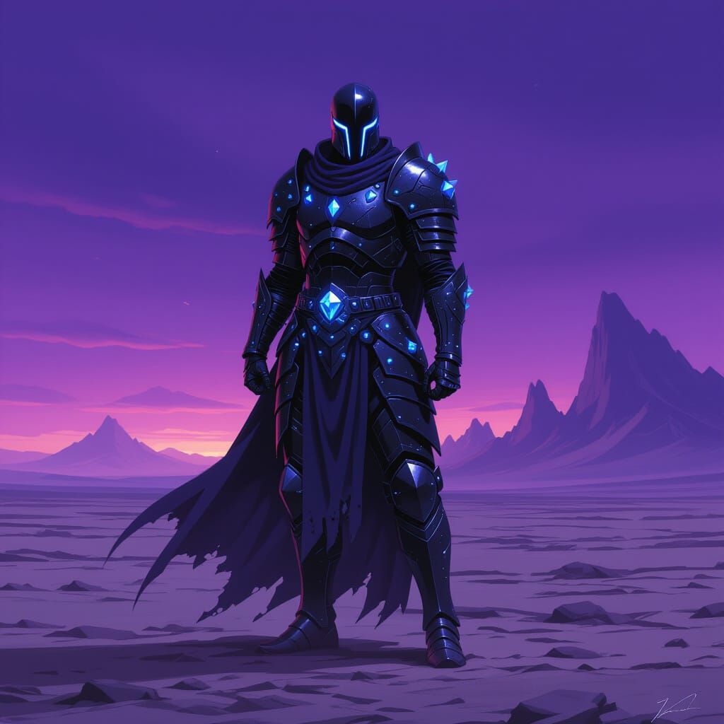 Obsidian Warrior on Windswept Plain