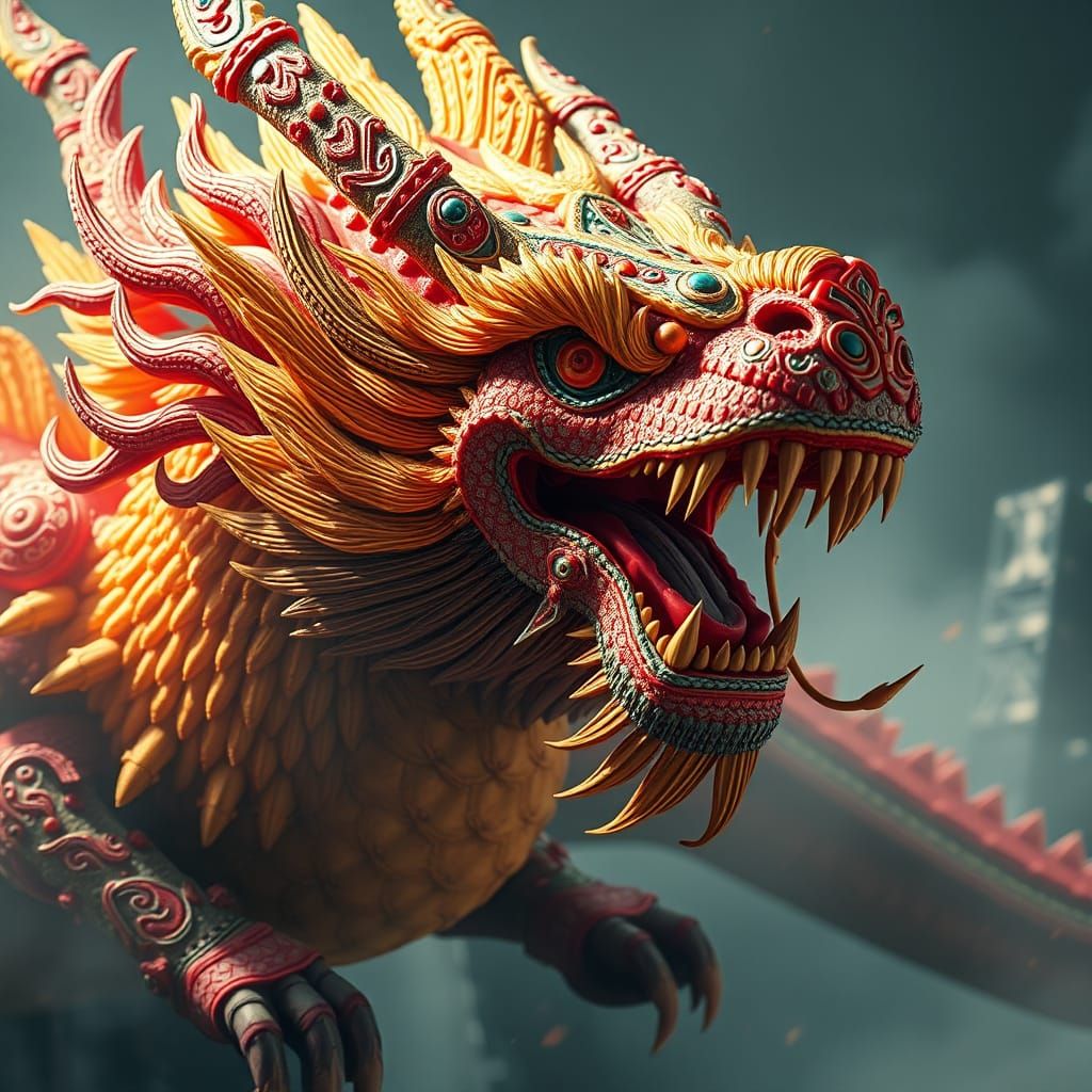 Colorful Mayan Dragon: Digital Matte Painting