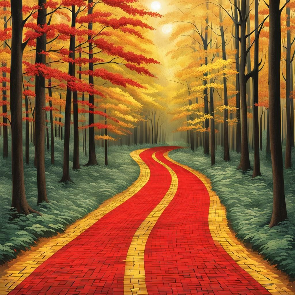 Yellow Brick Road Through Autumn Forest